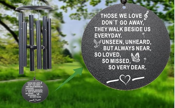 Sympathy Wind Chimes, 40" Memorial Wind Chimes for Loss of Loved One, Sympathy Memorial Bereavement Gift,in Memory of Loved One Loss of Mother Father,Home Decor Garden Patio Outdoor (Black)