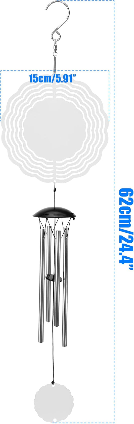 Sublimation Wind Chimes Spinner Blanks 20 Inch, with 4 Thickened Aluminum Tubes for Mom Grandma Women DIY Gift Indoor Outdoor Decoration Kinetic Sculpture Easy to Use & Install