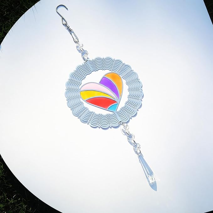 Wind Spinner Suncatcher Metal Colorful Heart for Outside Durable 3D Stainless Steel Wind Pendant Hanging Art Ornaments for Garden Yard Balcony Decor