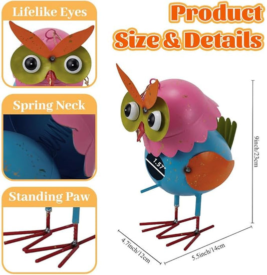 Metal Owl Garden Statues Yard Art Animal Sculpture Garden Figurines Outdoor Decor Lawn Ornaments Hanging Decorative Bird House for Outside