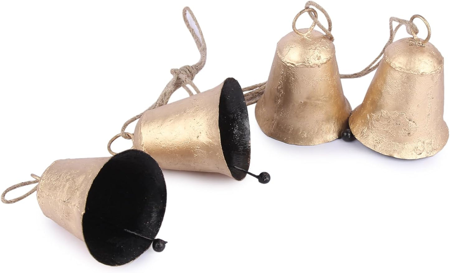 Decorative Cow Bell, 27" Hanging Bells Chime, Rustic Antique Brass Finish Metal Bells with Jute Rope, Tibetan Inspired Farmhouse Vintage Cascading Bell's for Indoor, Outdoor Patio, Garden & Wall Decor