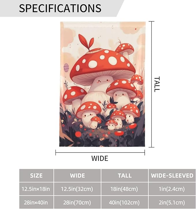 Cute Mushroom Family Garden Flag Double Sided Flags For Room Outside Yard Flag Outdoor Banner Wall Art Hanging 12.5"X18"