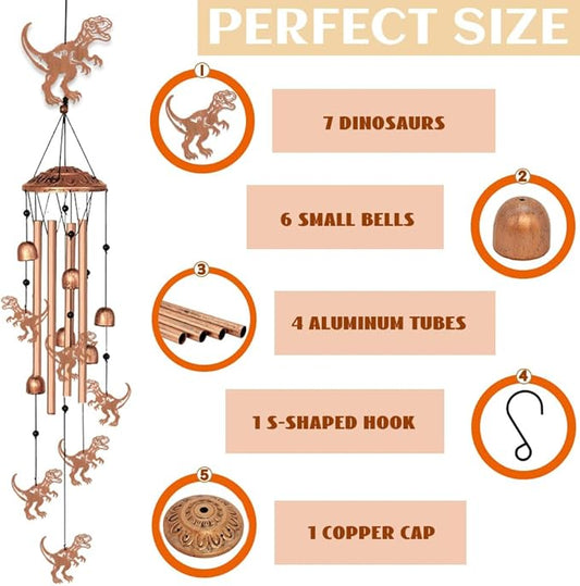 Dinosaur Wind Chimes for Outside Garden Wind Chime Dinosaur Wind Chimes Outdoor Memorial Sympathy Gifts for Women Men Metal Windchimes for Outdoors, Indoors, Patio, Garden, Yard, Home Decor