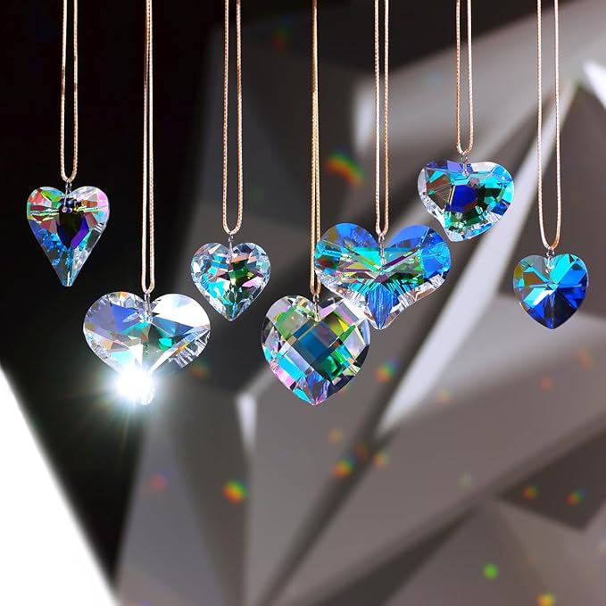 7pcs Crystal Heart Prism Suncatcher Hanging Ornament Rainbow Maker Pendant for Window Decoration Gifts Clear AB