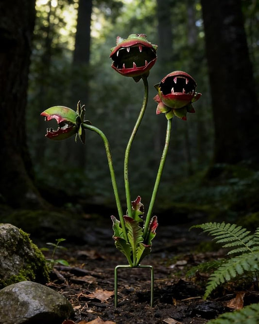 Metal Carnivorous Plant Garden Stake for Outdoor Decor, Funny Outdoor Yard Decor, Creepy Decorative Garden Sculpture Stake for Lawn, Unique Metal Art Ornament for Gift