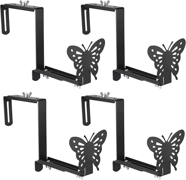 VIVIKEN Planter Box Bracket, Adjustable Hang Window Box Holder with Butterfly, Hanging Flower Pot Stand Brackets for Outdoor Patio Garden Fence Pergola Balcony Supporting Heavy Planters-4Pack