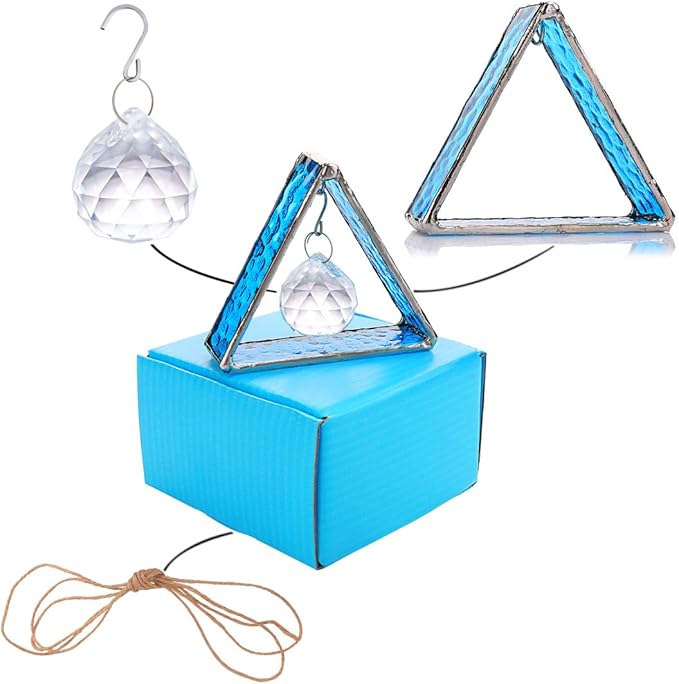 H&D HYALINE & DORA Stained Glass Window Sun Catcher Hangings Pyramid Colored Glass Hanging Ornament for Wall, Window,Car and Party Decoration,Blue