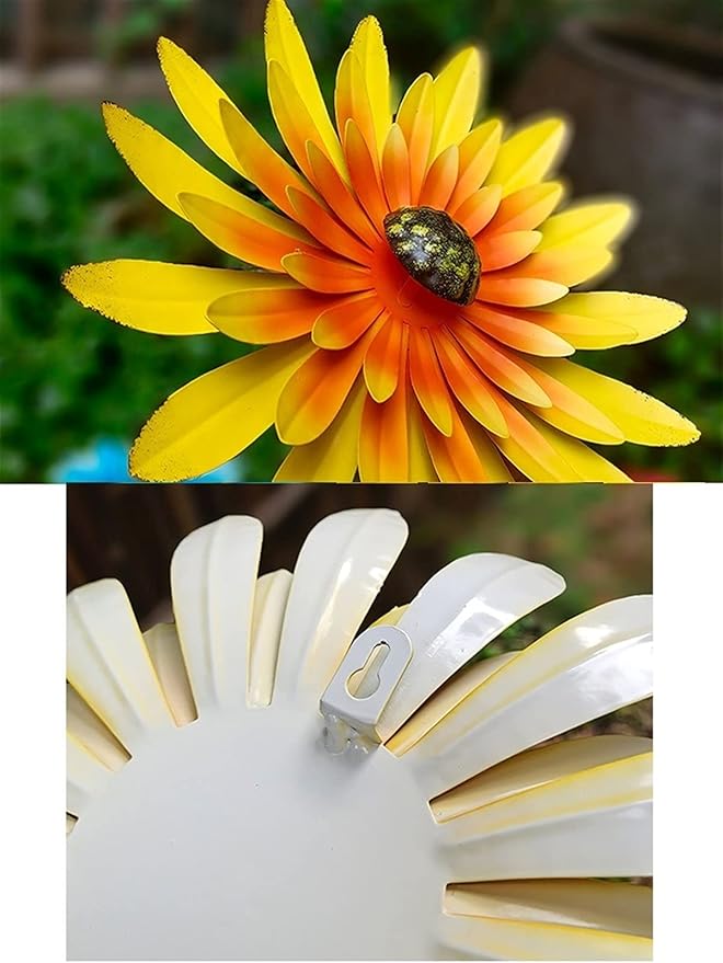Metal Flower Wall Art Decor 12 in Iron Beautiful Floral Sculpture Hanging Wall Statue for Home Garden Patio (Color : Orange)