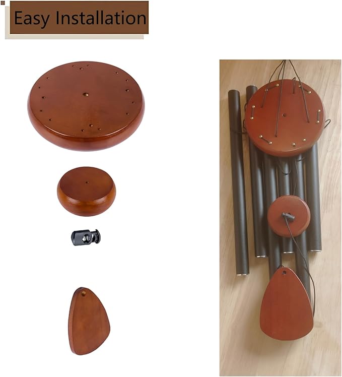 Wind Chime Parts Replacement, 20 PCS Wood Wind Chime Repair Kit Including Round Top, Clapper, Wind Catcher, 16.4FT Nylon Cord, Brass Pin, Ideal for DIY Wind Chimes Making and Restring
