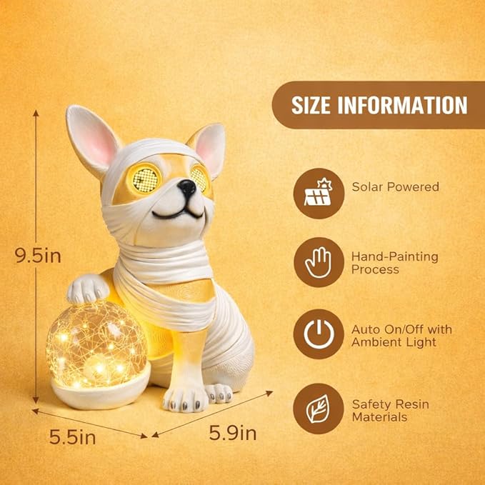 Solar Garden Lights Outdoor Decor, Waterproof Dog Statue with Crackle Glass Ball, for Walkways, Backyards, Patios, and Lawn Pathways, Yard Ornament for Mom and Grandma