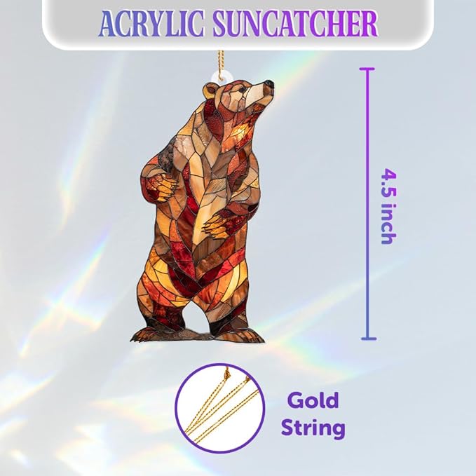 Stained Glass Acrylic Bear Ornament 2025 โ Handcrafted Wildlife Christmas Tree Decoration, Rustic Lodge Cabin Dรฉcor, Window Hanging Suncatcher Gift for Nature & Animal Lovers (Sun-02)