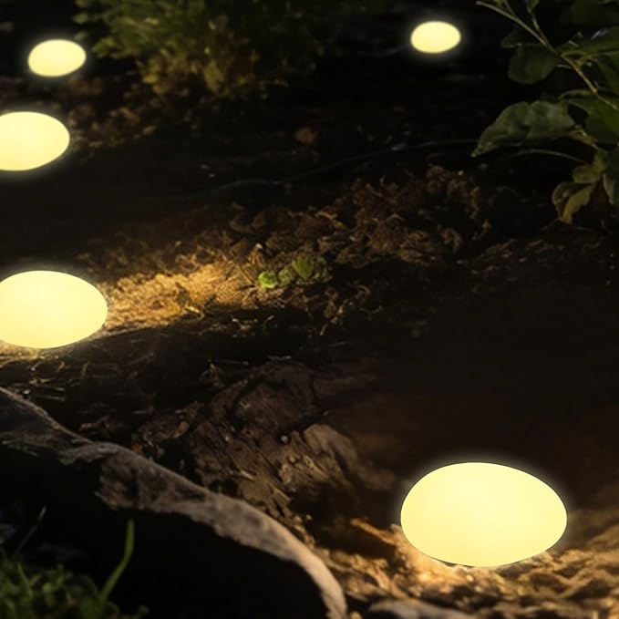 Solar Powered Outdoor Lights - Waterproof Garden Path Lighting, Pebble Shape Landscape Lights for Yard, Lawn, Patio, Walkway, Warm Light(1 pc)