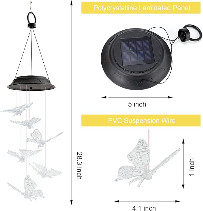 Mom Grandma Nana Wife Sister Gifts for Mothers Day, Mother Birthday Gardening Butterfly Gifts for Women, Wind Chimes Solar Lights Outdoor Decor for Garden Patio Yard Porch