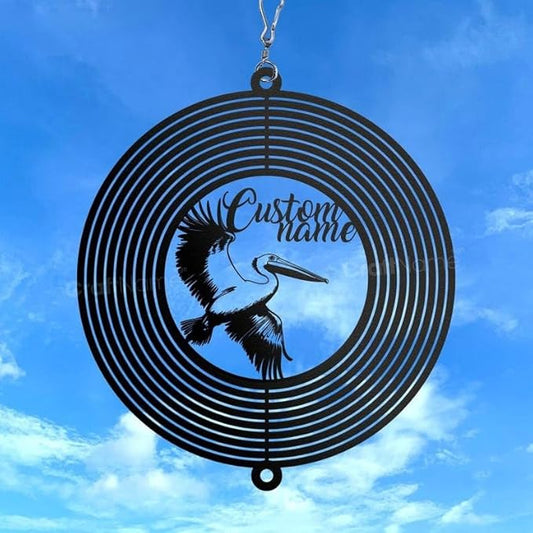 Personalized Pelican Metal Wind Spinner, Custom Hanging Decoration for Outdoor Display, Kinetic Seaside Ornament, Coastal Gift (Pelican Garden Wind Spinner)