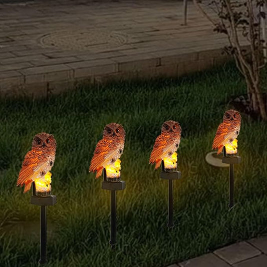 2 Packs Outdoor LED Owl Ground Plug-in Lawn Lamps, Solar Garden Stake Light, Courtyard Ground Solar Energy Decoration Landscape Lights (2 Qwl Lamp Brown)