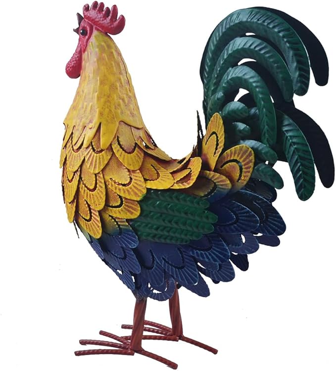 Metal Rooster Statue Garden Chicken Sculpture Decoration Metal Yard Art for Yard Outdoor Indoor Decoration (#M)