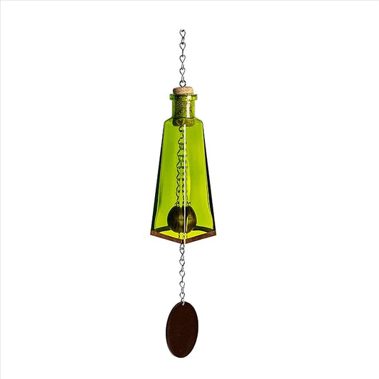 Blue Ridge Mountain Gifts Pyramid Bottle Wind Chime for Garden & Porch Decor w/Cooper Accent, Stained Wooden Ball, & Colorful Glass Bottles - Ideal for Wind Chime Lovers (Lime Green)