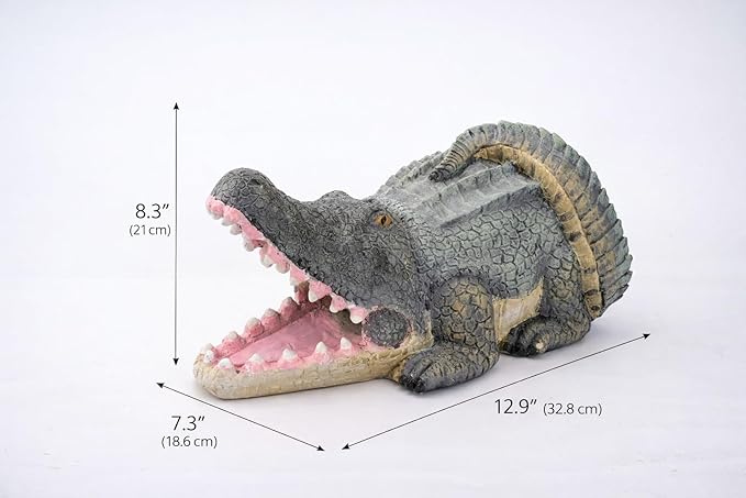 Funny Crocodile Statue Gutter Downspout Extensions, Rain Gutter Downspout Splash Block Cover Sculpture Decorative, 3" × 4" Downspouts