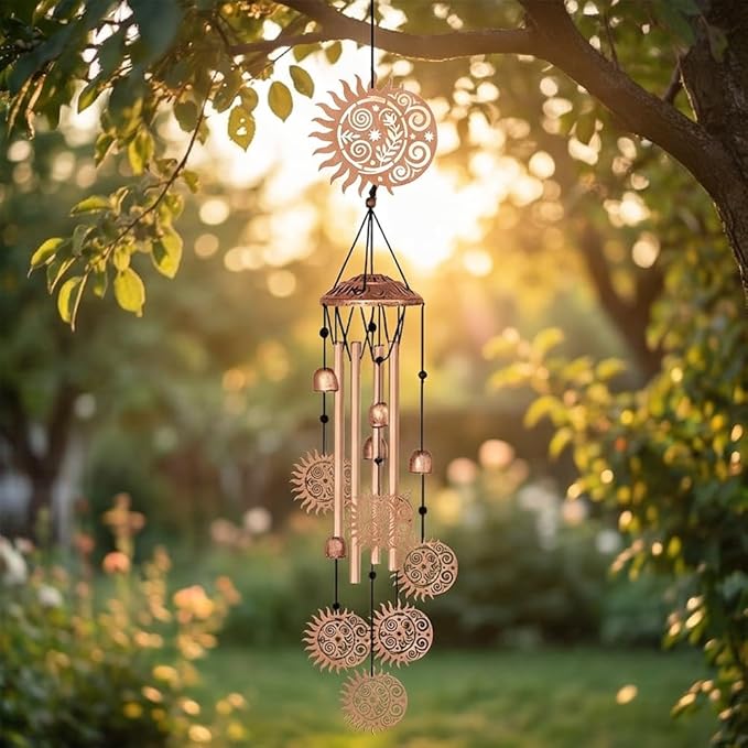 Wind Chimes for Outside, Sun Moon Aluminum Tube Windchime Melodious Melodic for Porch Patio Garden Decor, Unique Metal Memorial Wind Chimes Housewarming Gifts for Friends and Family