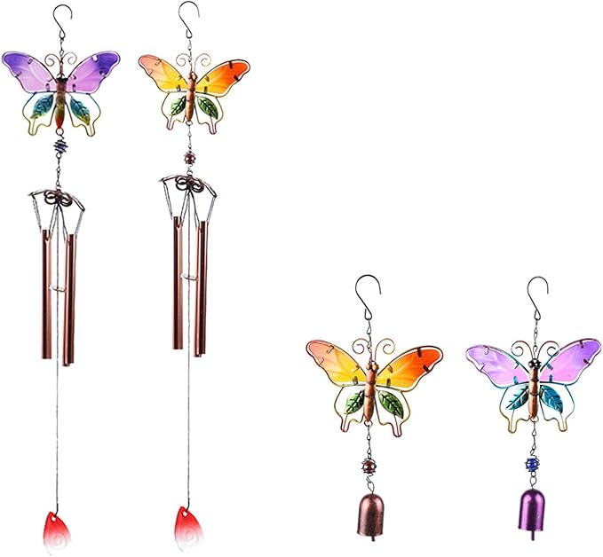 Butterfly Wind Chimes, Colorful Wind Chimes for Outside Creative Painted Metal Wind Chime Decorative Wind Chime for Outdoor Patio Corridors Inside Home Decor Living Room (Purple - Long)