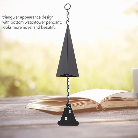 North Country Wind Chimes, Iron Triangle Wind Bell Chimes, Black Painted Wind Chimes with Lighthouse, for Indoor and Outdoor Garden Decorations