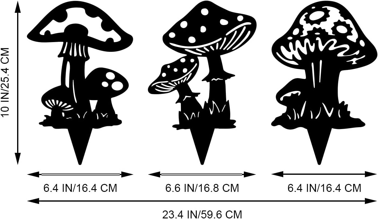 Metal Garden Stake Decor, Acrylic 2D Garden Decoration, Garden Accessories for Outdoor Indoor Yard Lawn Pot Plants (3PCS-Mushroom)