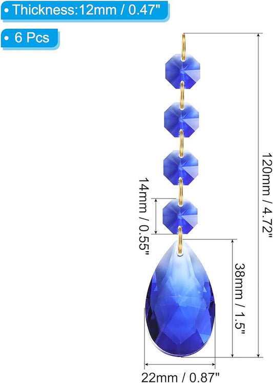 PATIKIL Teardrop Crystal Chandelier Pendants Beads, 6 Pack 120mm Length 38mm Chandelier Prisms Parts Ornaments Hanging Beads for DIY Arts Crafts Decoration, Blue