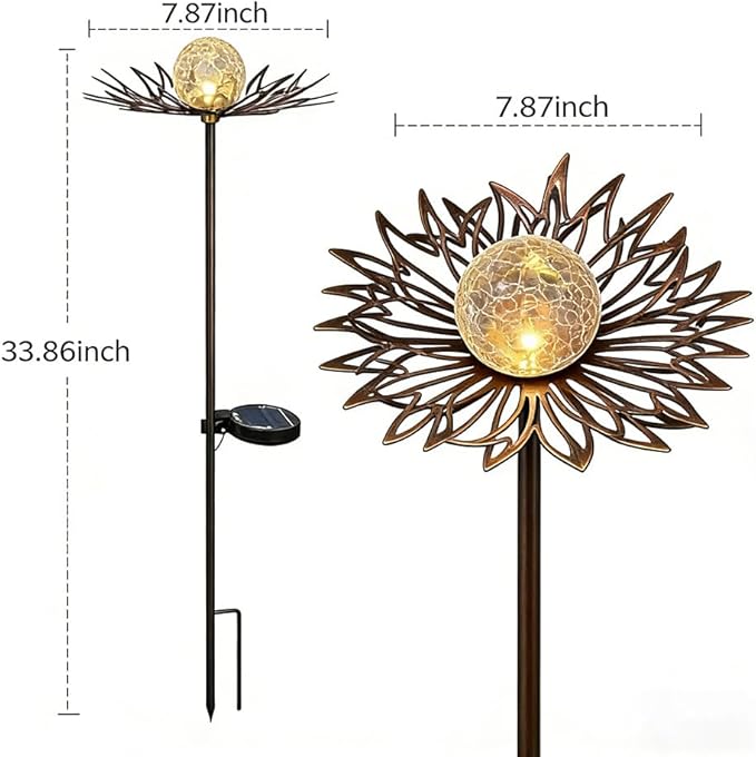 Solar Garden Lights Outdoor Decorative, Sun Crackle Glass Globe LED Solar Stake, Waterproof Metal Yard Lawn Patio Pathway Landscape Lighting, Unique Garden Gifts for Women Mom(Bronze)