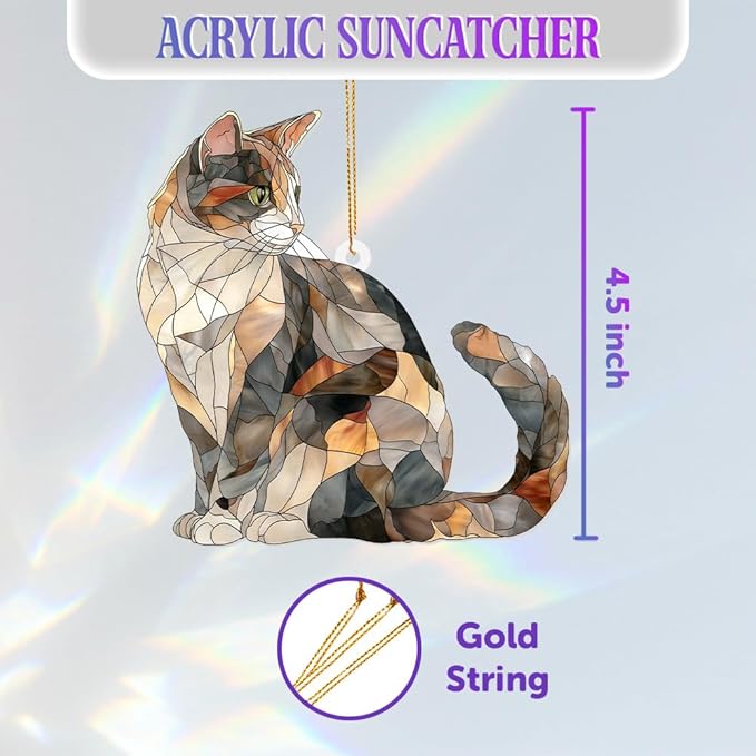 Stained Glass Cat Ornament โ 2025 Christmas Tree Decoration, Handmade Animal Suncatcher for Window, for Cat Lovers & Unique Home Dรฉcor (Sun-05)