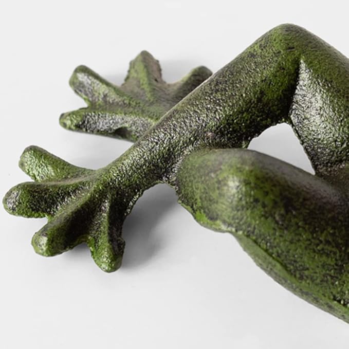 Cast Iron Lying Frog Statue Figurine Animal Decor,Decoration Ornaments for Home Garden,Green (Frog)