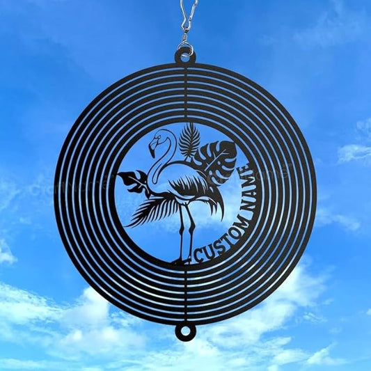 Personalized Flamingo Metal Wind Spinner, Custom Hanging Decoration for Outdoor Display, Kinetic Garden Sculpture, Tropical Gift (Flamingo Garden Wind Spinner)