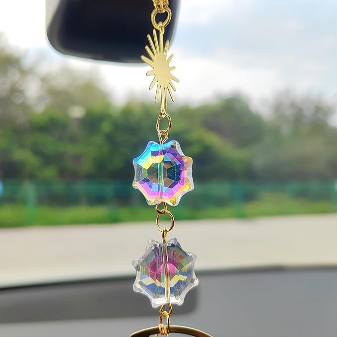 Crystal Sun Catcher Rear View Mirror Accessories, Colorful Crystals Suncatcher Car Mirror Hanging Accessories Car Decor, Hanging Ornament for Window Home Garden etc.