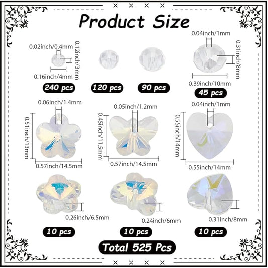 SUNNYCLUE 525Pcs Lamp Crystals Prisms Suncatcher Prism Rainbow Maker Glass Rondelle Heart Butterfly Bead Charms Chandelier Crystal Beads Hanging Ornament for Home Room Indoor Windows Lamp Decoration