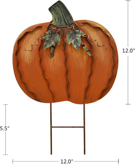 Morning View Pumpkin Garden Stakes Metal Yard Sign Fall Decor Outdoor Autumn Yard Stake Art Pumpkin Lawn Ornaments for Patio Porch Thanksgiving Halloween Harvest 17.5 Inches Tall