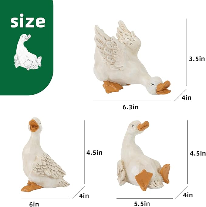 LEGIFO Duck Yard Decorations Outdoor Ornaments Set of 3, Resin Goose Sculpture Statue Front Porch Garden Decor for Outside Imitation Wood Carving, Funny Animal Decorations Fairy Craft Yart Art Decor
