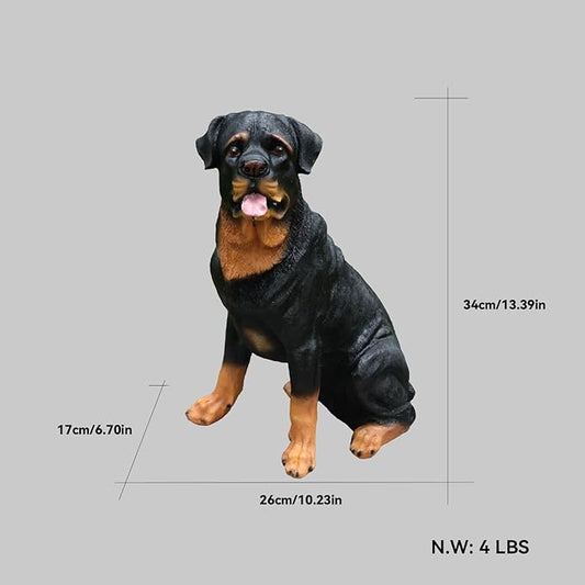 Rottweiler Front-Gate Sentinel with Solar Lantern & Double-Sided Sign, Sitting Black & Tan Statue for Drive, Portico, Lawn & Path