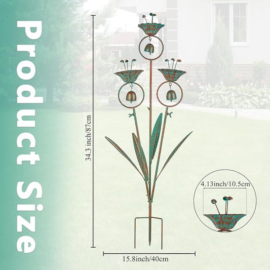 Calla Lily Garden Stake with Bells, Metal Flower Decorative Garden Stakes, 34" H Yard Art for Outdoor Lawn Patio Pathway Decor, Bronze