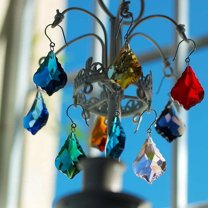 38mm Crystals Suncather Prism, 10pcs Maple Leaf Hanging Crystals Chandelier Replacement Colorful Ornament Pendant for Windows, Home, Wedding, Party Decor