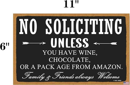 No Soliciting Sign for Home, Funny Yard Sign Porch Door Decor, Rustic Brown Farmhouse Home Wall Hanging Plaque Decor for Outdoor, 6 Inch By 11 Inch (CA7US-014)