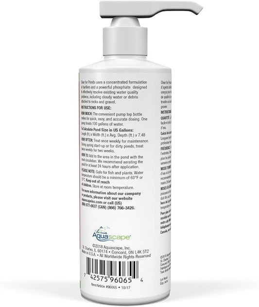 Aquascape CLEAR Water Treatment for Koi and Fish Ponds, Blend of Clarifiers to Clear Cloudy or Discolored Water and Reduce Debris, 8 ounce / 236-ml | 96065