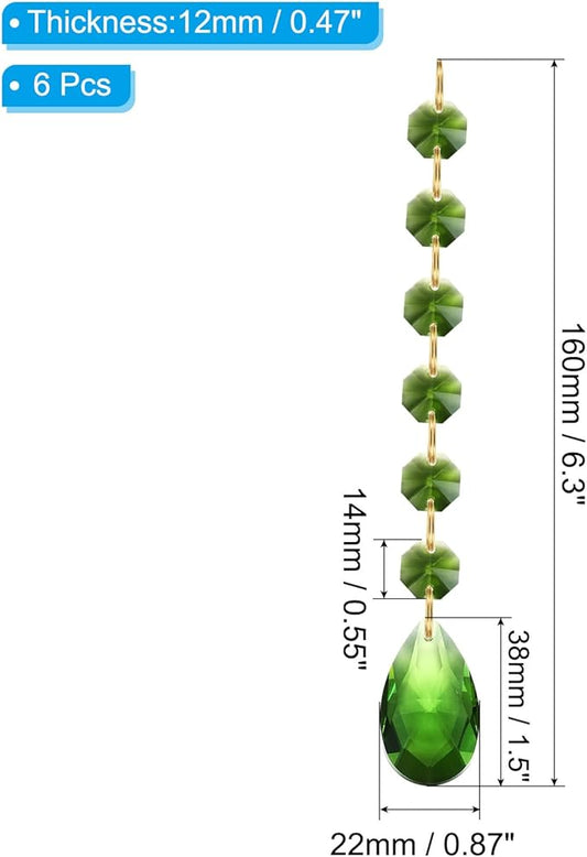 PATIKIL Teardrop Crystal Chandelier Pendants Beads, 6 Pack 160mm Length 38mm Chandelier Prisms Parts Ornaments Hanging Beads for DIY Arts Crafts Decoration, Green