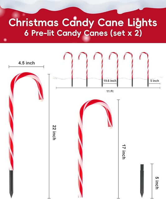 COOLWUFAN 12 Pack Christmas Candy Cane Pathway Markers, 17'' Christmas Outdoor Decorations Pathway Lights with 60 Warm Lights for Indoor and Outdoor Xmas Holiday Party Patio Yard Decor