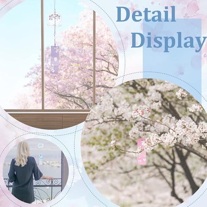 BENECREAT 3pcs Japanese Wind Chimes Pink Blue Light Purple Flower Wind Bells Handmade Glass Pendants for Wedding Festival Gift, Garden Window Outdoor or Indoor Home Decors