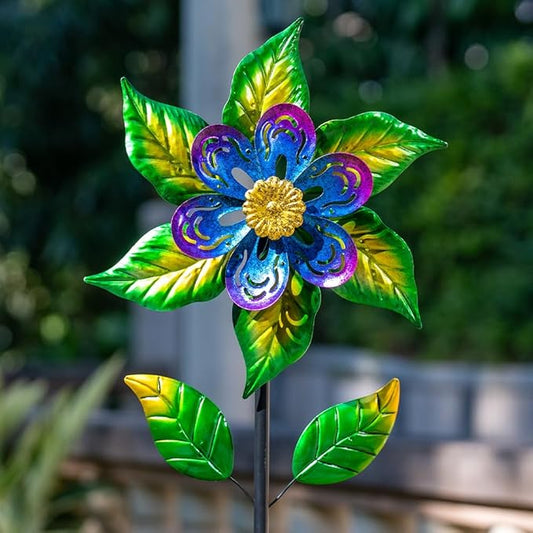 Wind Spinners Outdoor,13'' Dia Metal Flower Pinwheels,Waterproof Wind Sculpture with Metal Stake,Wind Spinner for Outdoor Patio Decor