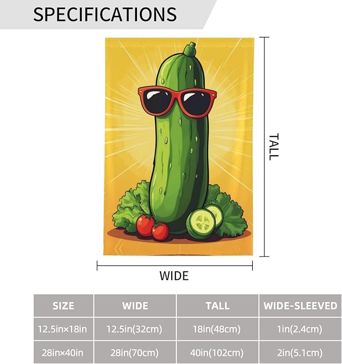 Cool Cucumber Sunglasses Garden Flag Double Sided Flags For Room Outside Yard Flag Outdoor Banner Wall Art Hanging 28"X40"