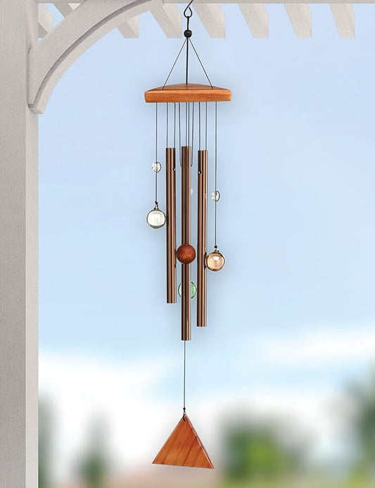 Sunset Vista Designs 92684 Temple Metal and Wood Wind Chime, Color Glass Marbles 23x5