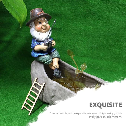 Yardwe 1pc Fishing Dwarf Resin Statue Decor Ornament for Landscape Outdoor Sculpture for Lawn Decoration Unique for Home and Garden