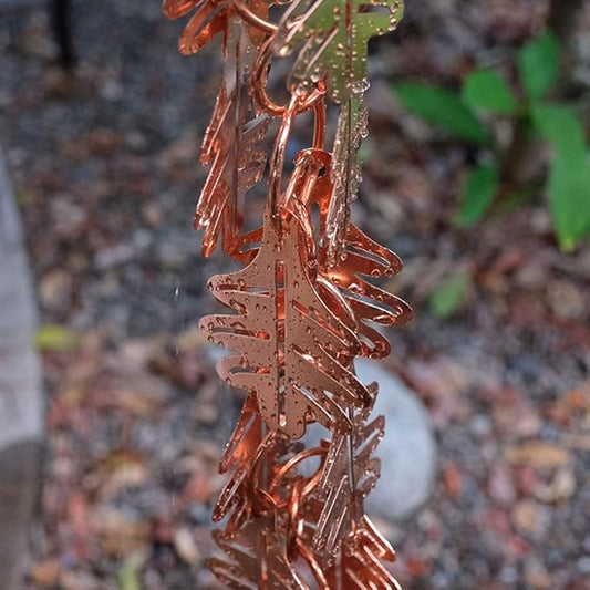 Nutshell Stores Falling Leaves Copper Plated Rain Chain - Copper - 8 Feet