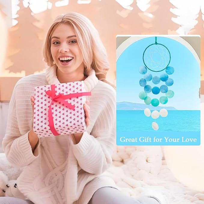 Wind Chimes for Outside, Personalized Capiz Shells Wind Chime for Home Decoration, Garden Decoration of Beach House Decor,Great Gift for Shells Windchimes Lovers and More (Blue Circle)