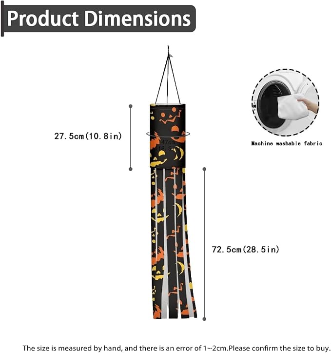 Halloween Horror Jack-o'-Lantern Windsocks Outdoor Hanging Durable Wind Sock with Tails Front Yard Patio Lawn Garden Party Halloween Spooky Ghost Decoration